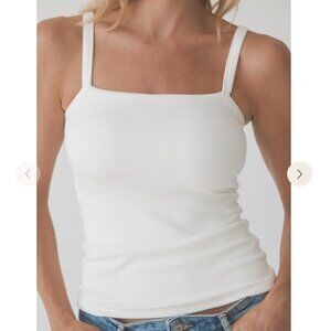 Ribbed Square Neck Brami in White